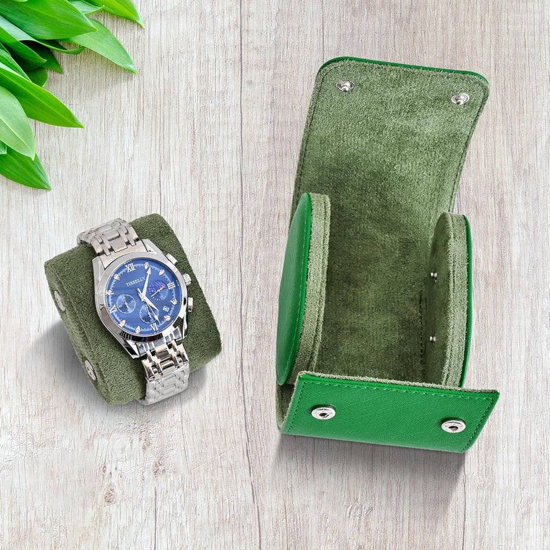 ROSELLE Watch Case for Men and Women with Suede Lining - Watch Roll Travel Case - Storage Organizer and Display (Green Cross-1 Slot) - Image 3